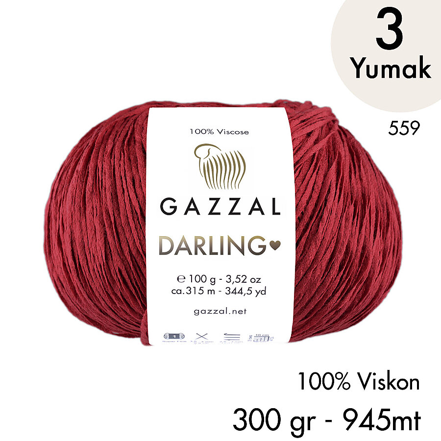Darling 559 100% Viskon El Örgü İpliği, 3 Yumak,  Gazzal Resmi Satış Mağazası