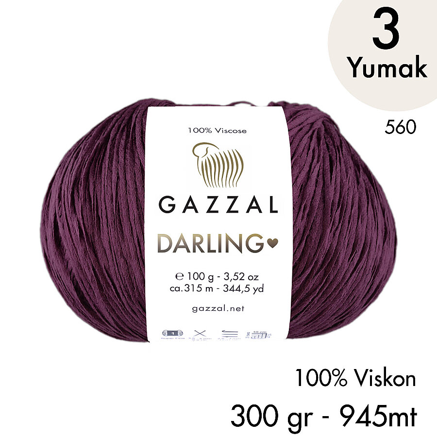 Darling 560 100% Viskon El Örgü İpliği, 3 Yumak,  Gazzal Resmi Satış Mağazası