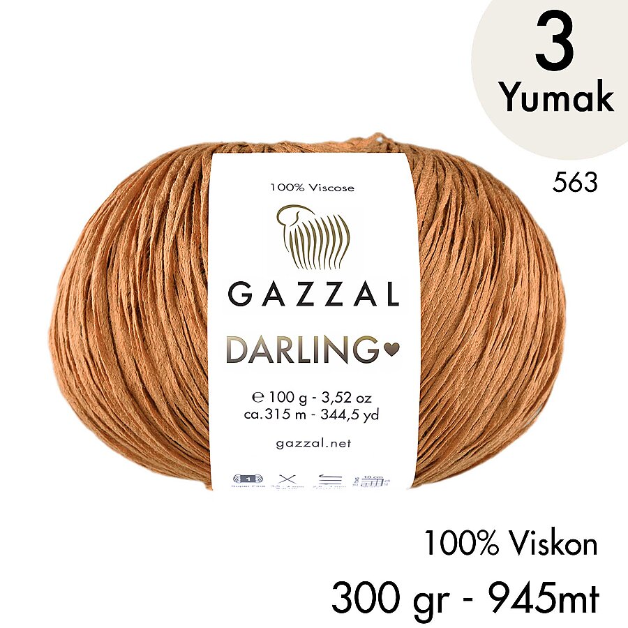 Darling 563 100% Viskon El Örgü İpliği, 3 Yumak,  Gazzal Resmi Satış Mağazası