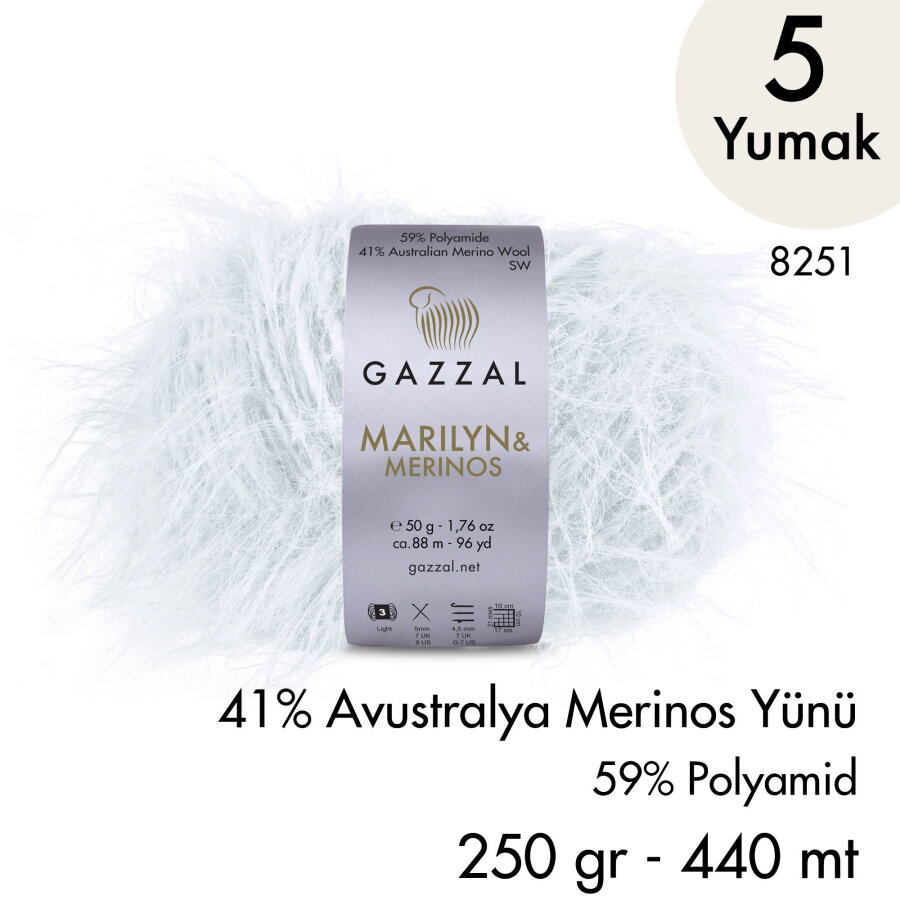 Marilyn & Merinos 8251 El Örgü İpliği 5 Yumak 250 gr 