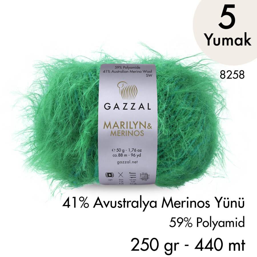 Marilyn & Merinos 8258 El Örgü İpliği 5 Yumak 250 gr 