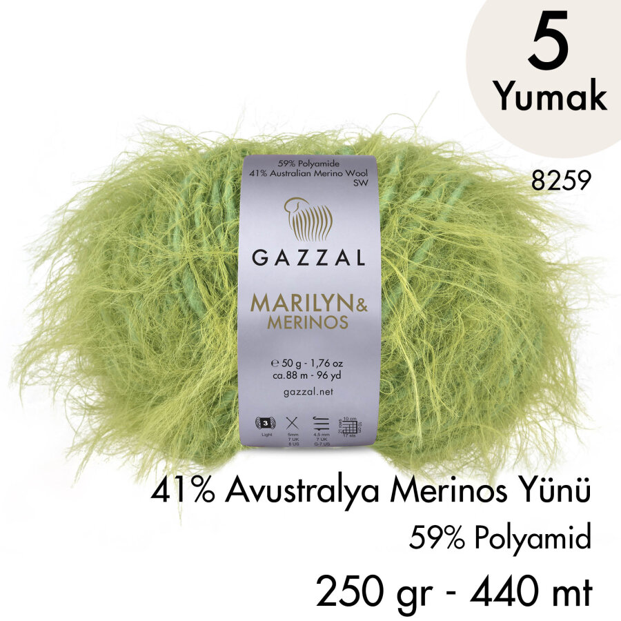 Marilyn & Merinos 8259 El Örgü İpliği 5 Yumak 250 gr 