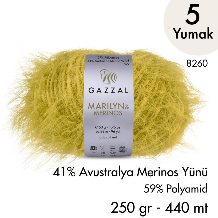 Marilyn & Merinos 8260 El Örgü İpliği 5 Yumak 250 gr 