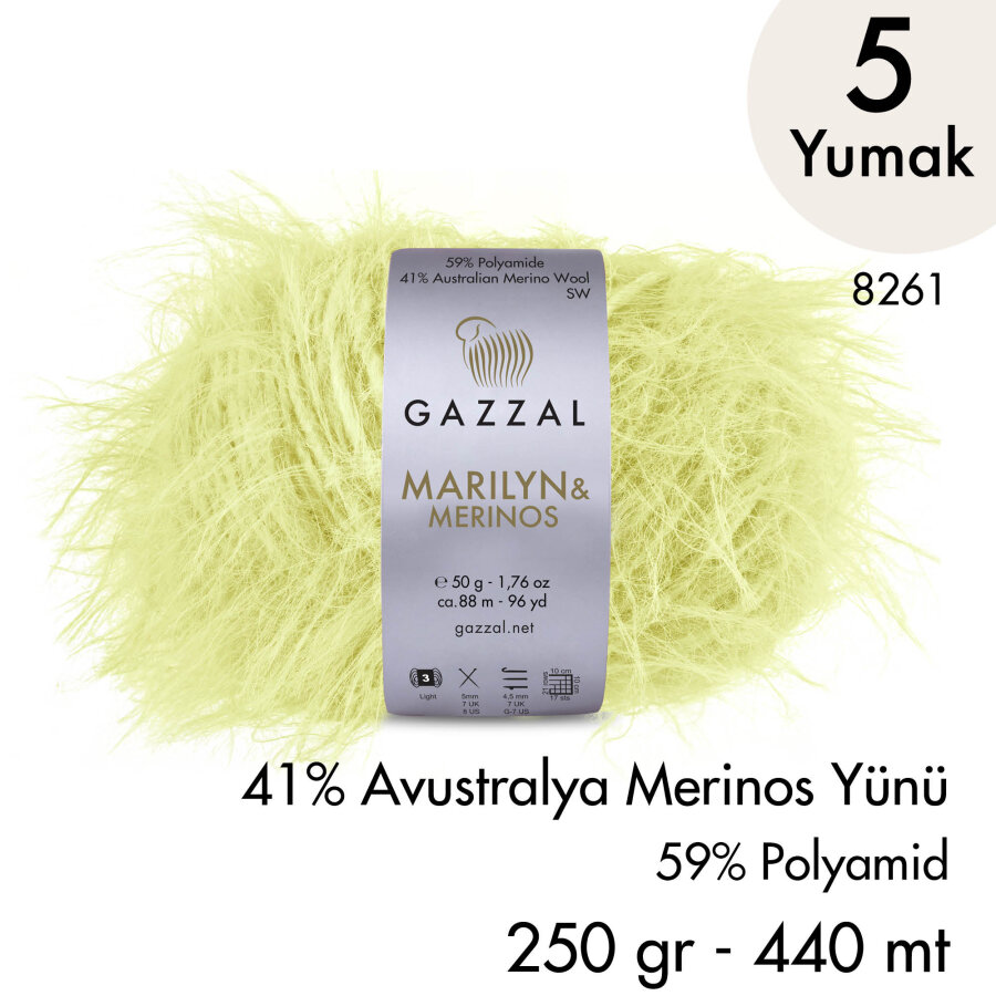 Marilyn & Merinos 8261 El Örgü İpliği 5 Yumak 250 gr 