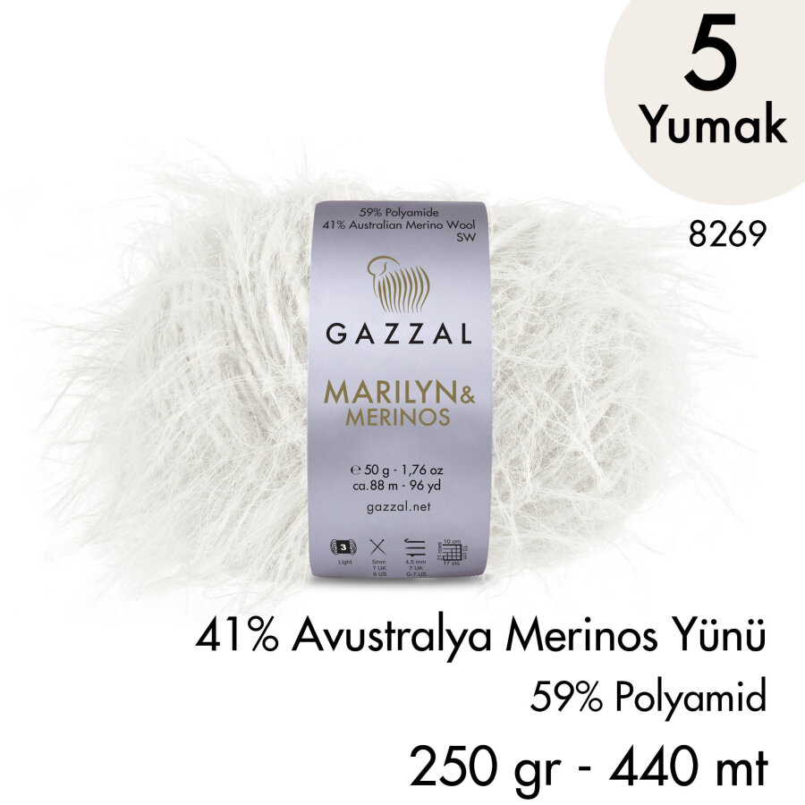 Marilyn & Merinos 8269 El Örgü İpliği 5 Yumak 250 gr 