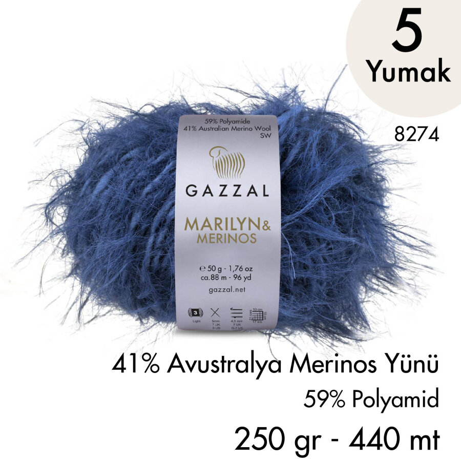 Marilyn & Merinos 8274 El Örgü İpliği 5 Yumak 250 gr 