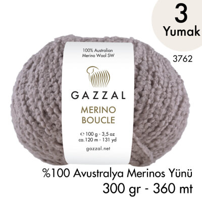 Merino Boucle 3762 El Örgü İpliği 3 Yumak 300 gr - Gazzal