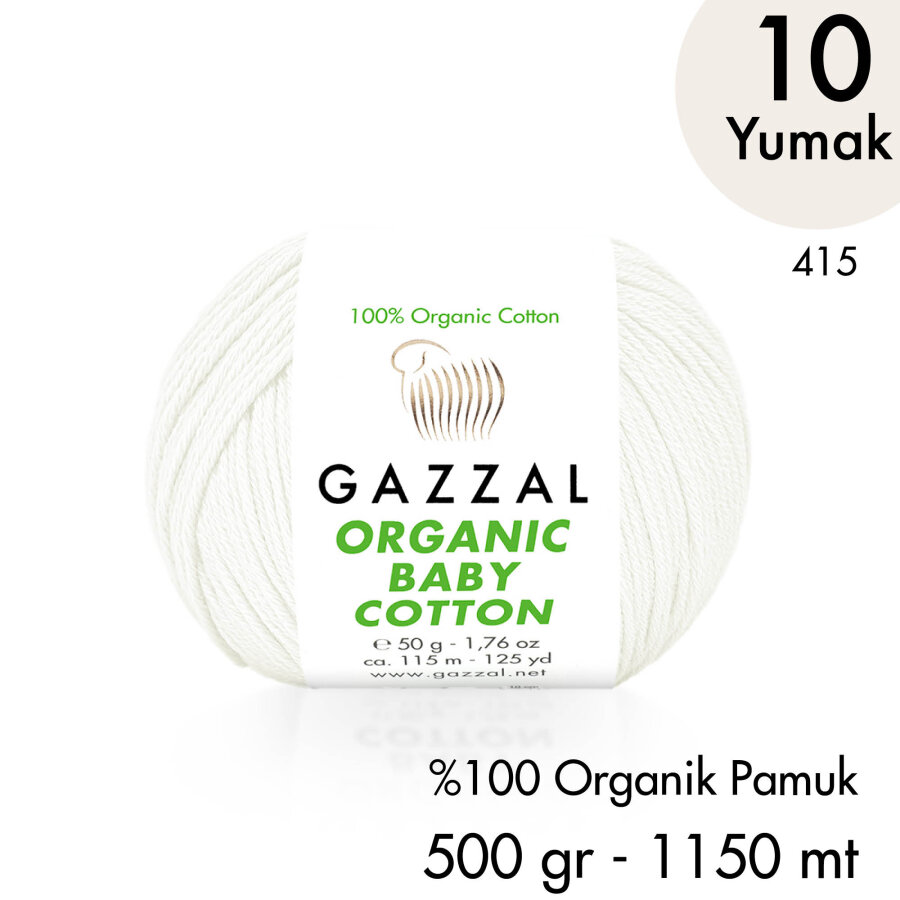 Organic Baby Cotton 415 Gots Sertifikalı El Örgü İpliği 10 Yumak 500 gr