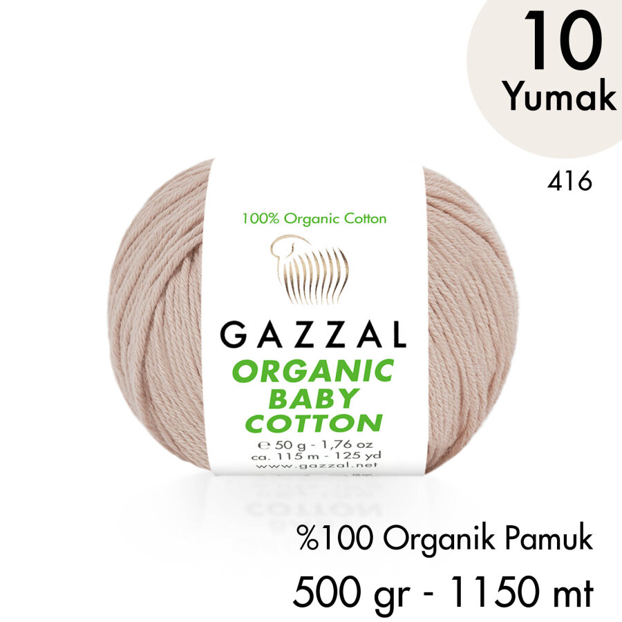 Organic Baby Cotton 416 Gots Sertifikalı El Örgü İpliği 10 Yumak 500 gr