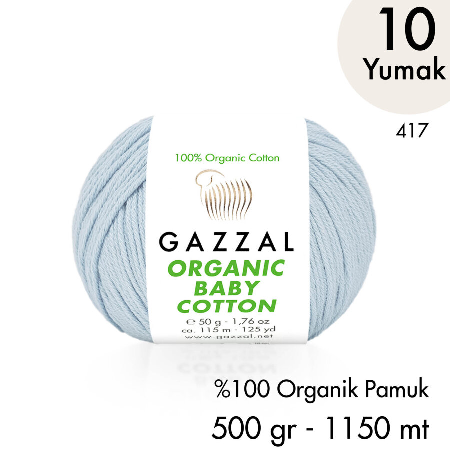 Organic Baby Cotton 417 Gots Sertifikalı El Örgü İpliği 10 Yumak 500 gr