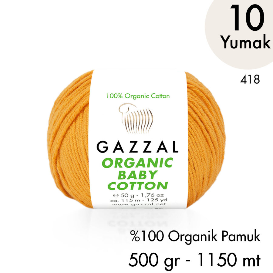 Organic Baby Cotton 418 Gots Sertifikalı El Örgü İpliği 10 Yumak 500 gr