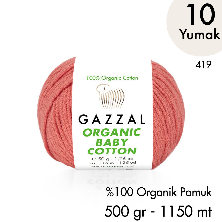 Organic Baby Cotton 419 Gots Sertifikalı El Örgü İpliği 10 Yumak 500 gr