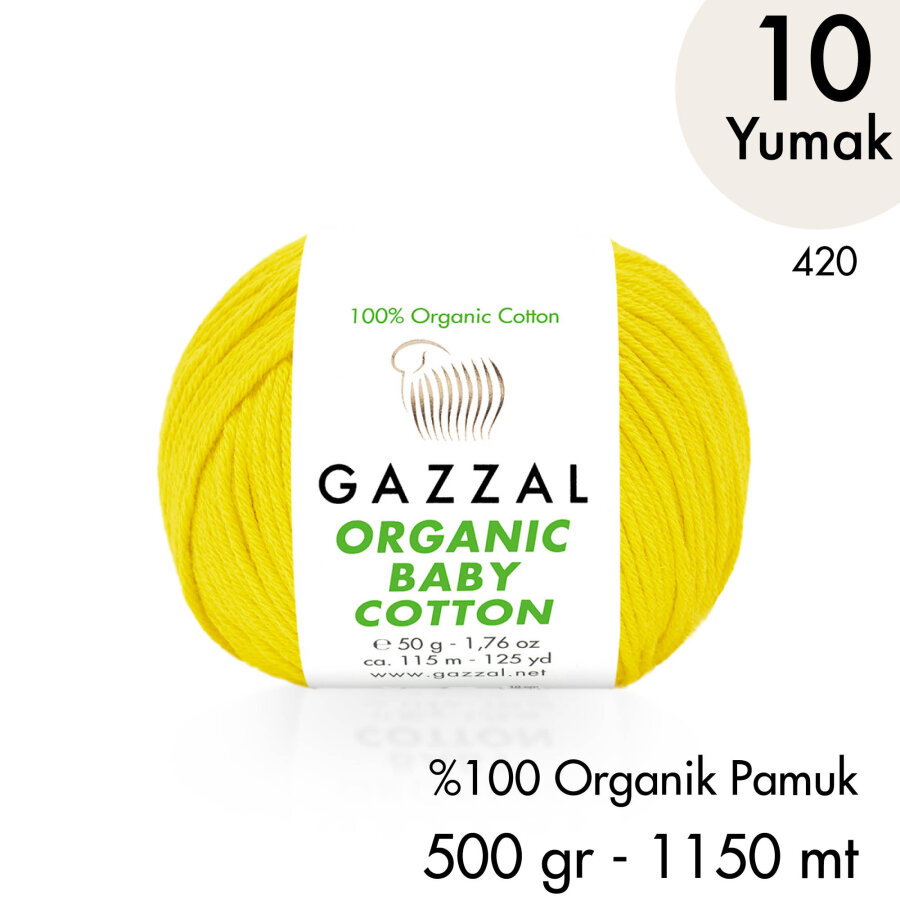 Organic Baby Cotton 420 Gots Sertifikalı El Örgü İpliği 10 Yumak 500 gr