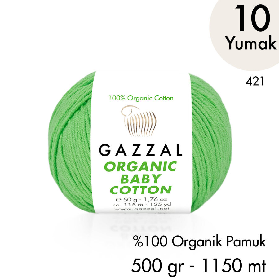 Organic Baby Cotton 421 Gots Sertifikalı El Örgü İpliği 10 Yumak 500 gr