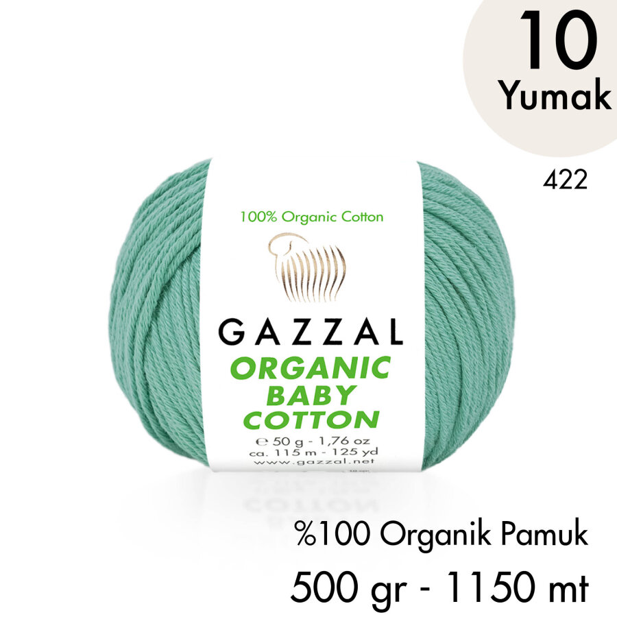 Organic Baby Cotton 422 Gots Sertifikalı El Örgü İpliği 10 Yumak 500 gr