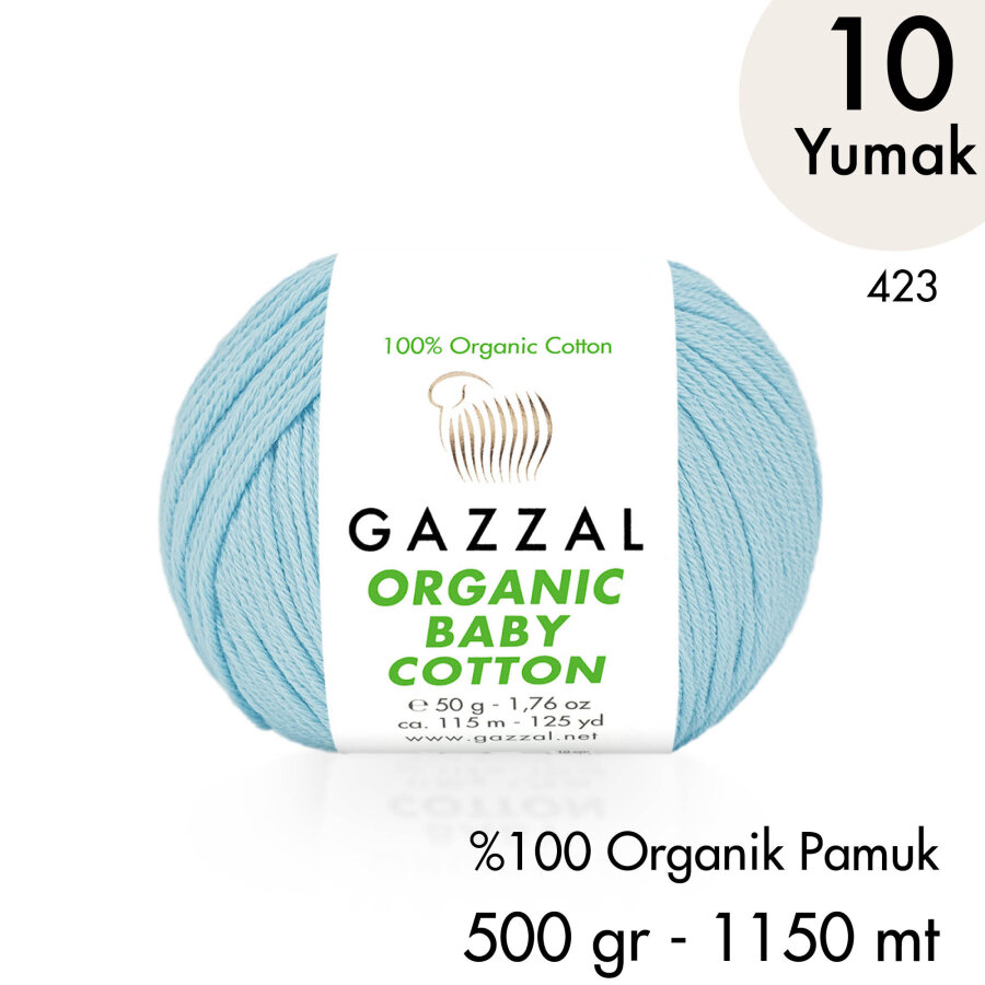 Organic Baby Cotton 423 Gots Sertifikalı El Örgü İpliği 10 Yumak 500 gr