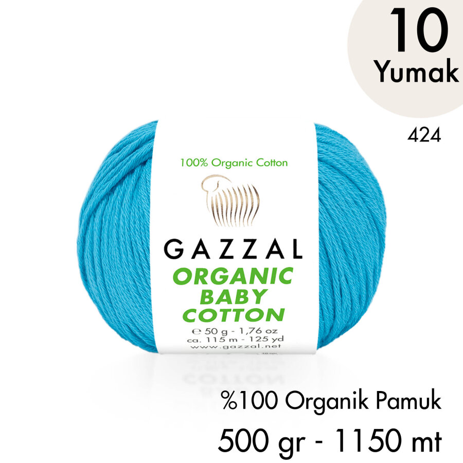 Organic Baby Cotton 424 Gots Sertifikalı El Örgü İpliği 10 Yumak 500 gr